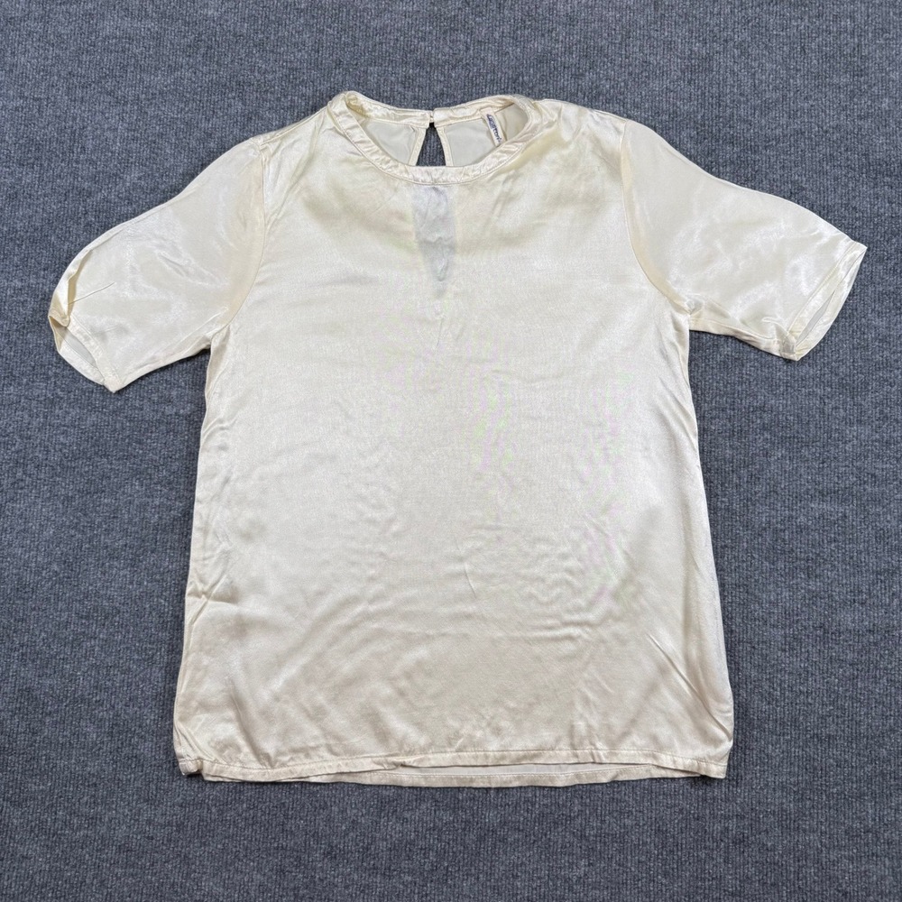 Lanston‎ Blouse Women XS Cream Short Sleeve Button Keyhole Back Elegant Classic